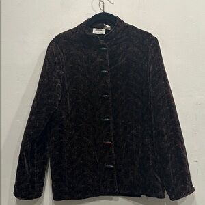 f.a.chatta quilted brown blue velvet jacket pockets vintage button up size small